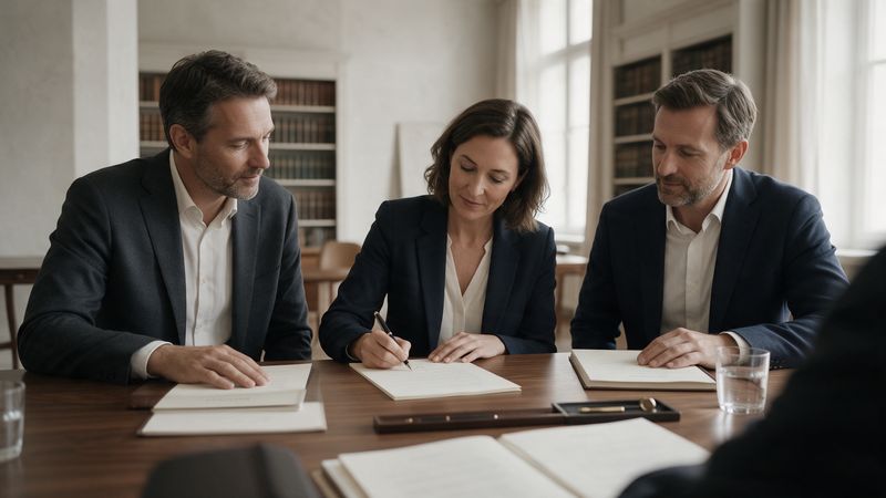 Besprechung von Unterlagen am Konferenztisch