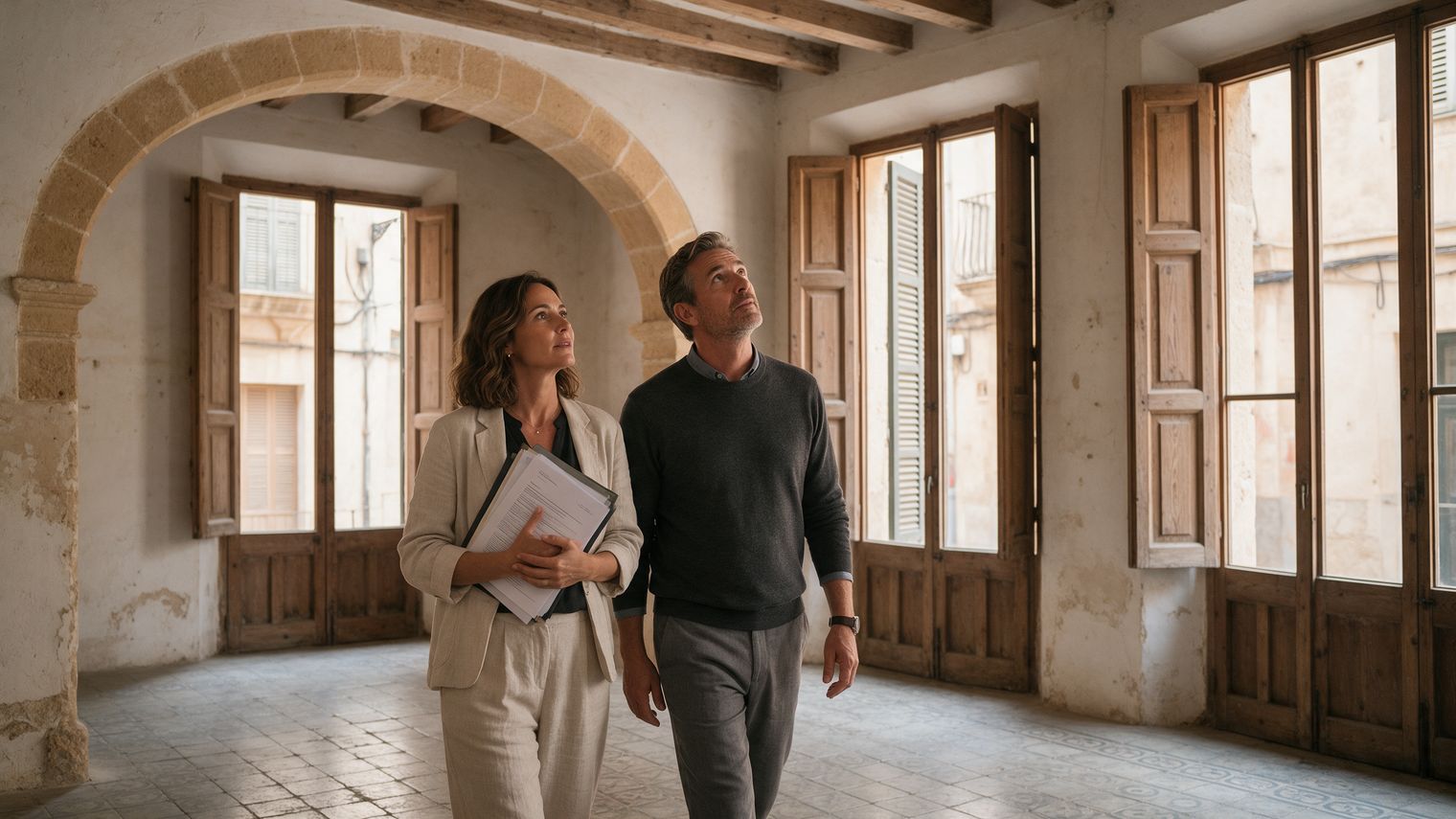 Una pareja visita una casa histórica en Mallorca